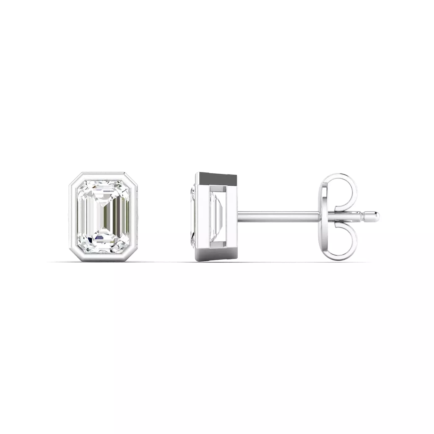 14K & 18K Gold Emerald Cut Bezel Set Diamond Stud Earrings