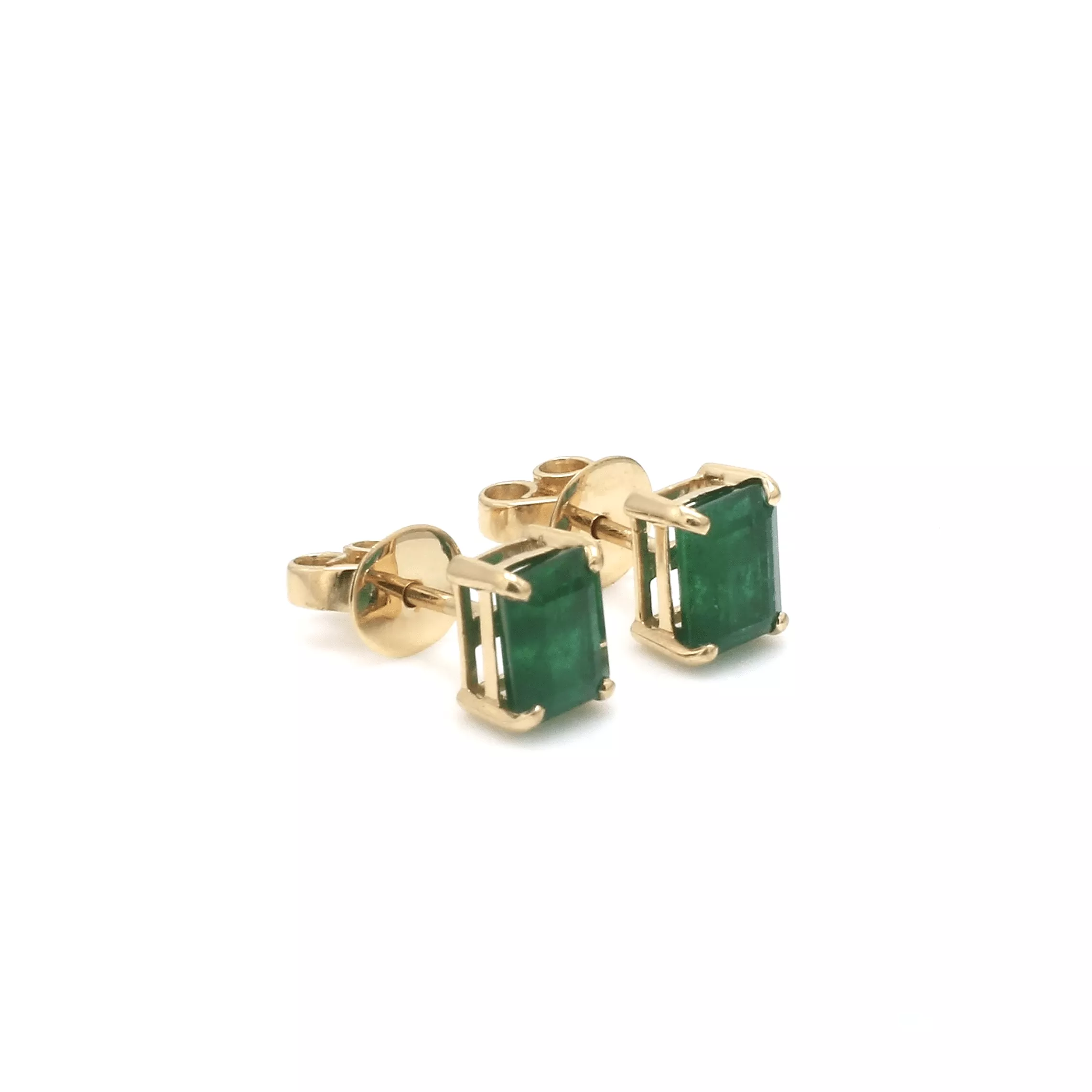 14K & 18K Gold Emerald Stud Earrings, 5 x 3 mm