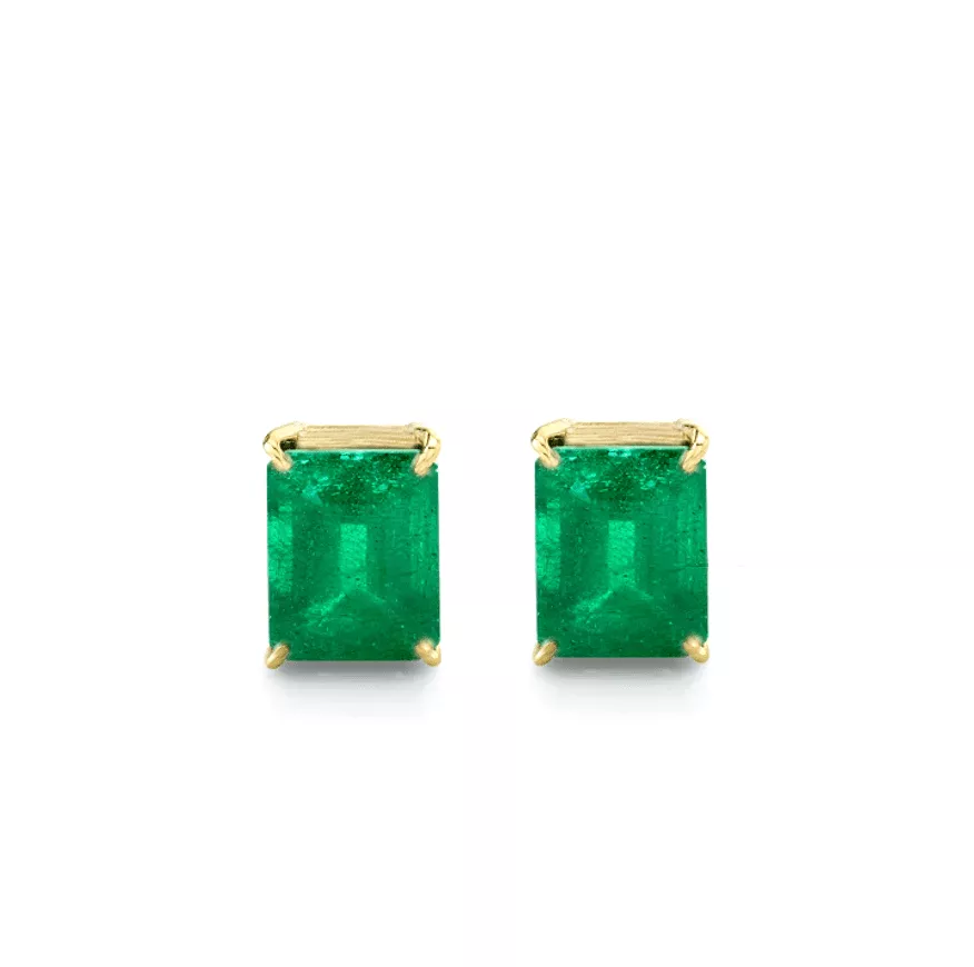 14K & 18K Gold Emerald Stud Earrings, 5 x 3 mm