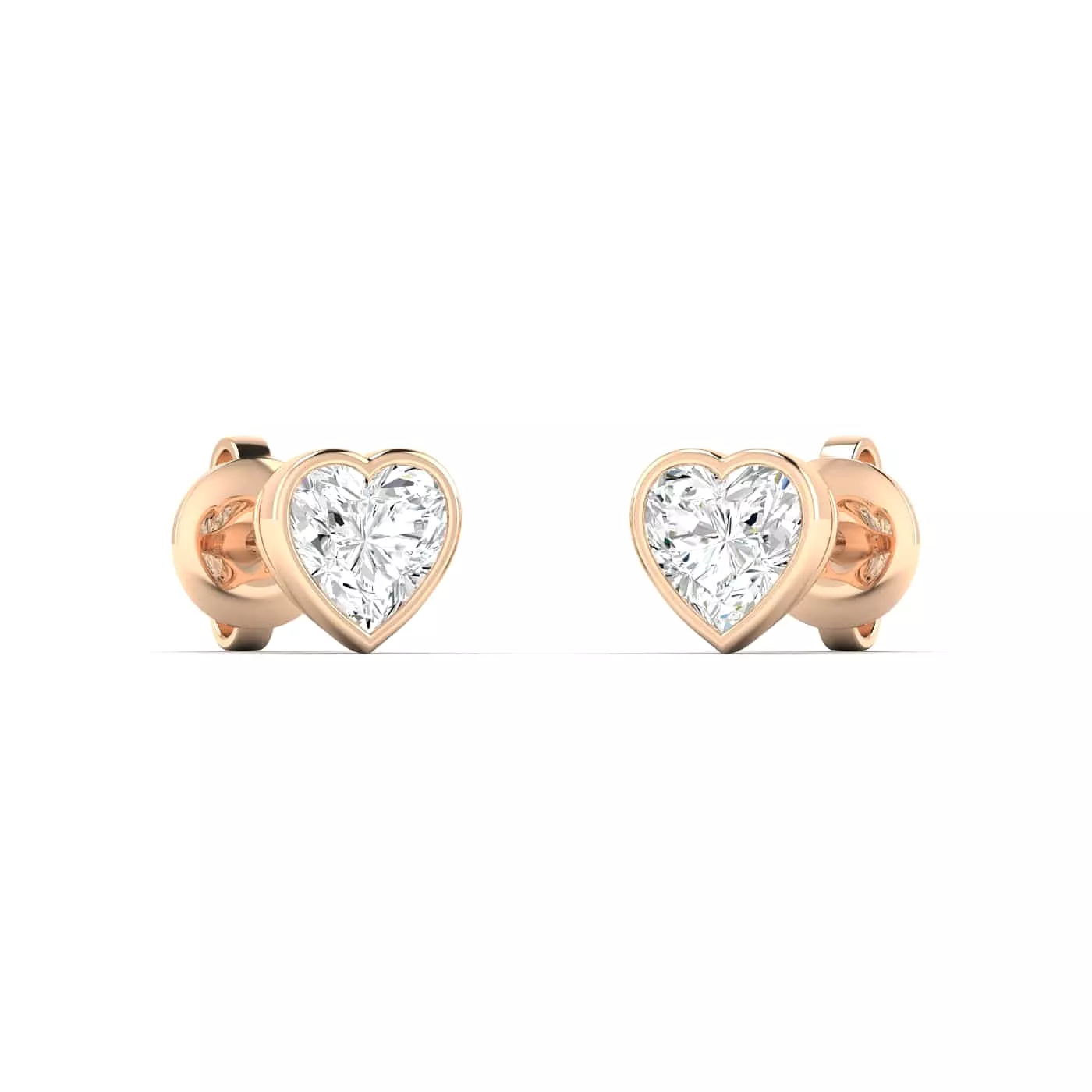 14K & 18K Gold Heart Bezel Set Diamond Stud Earrings