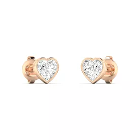 14K & 18K Gold Heart Bezel Set Diamond Stud Earrings