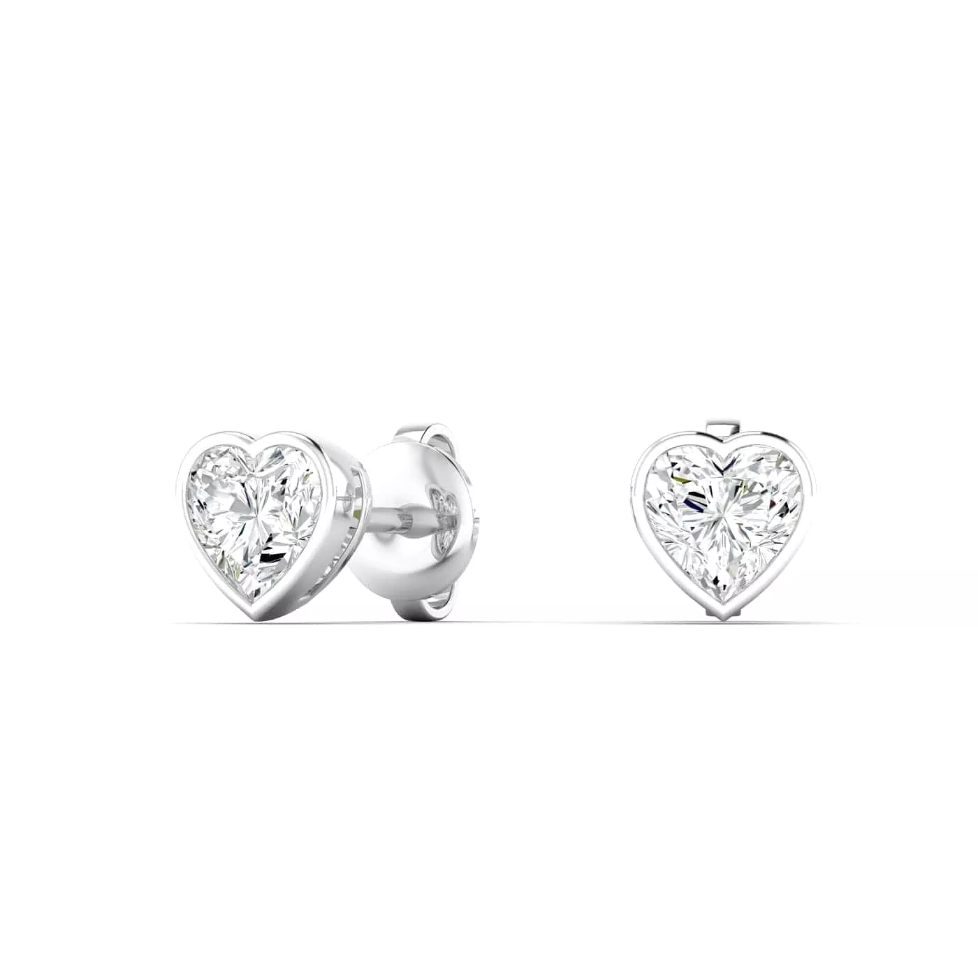 14K & 18K Gold Heart Bezel Set Diamond Stud Earrings