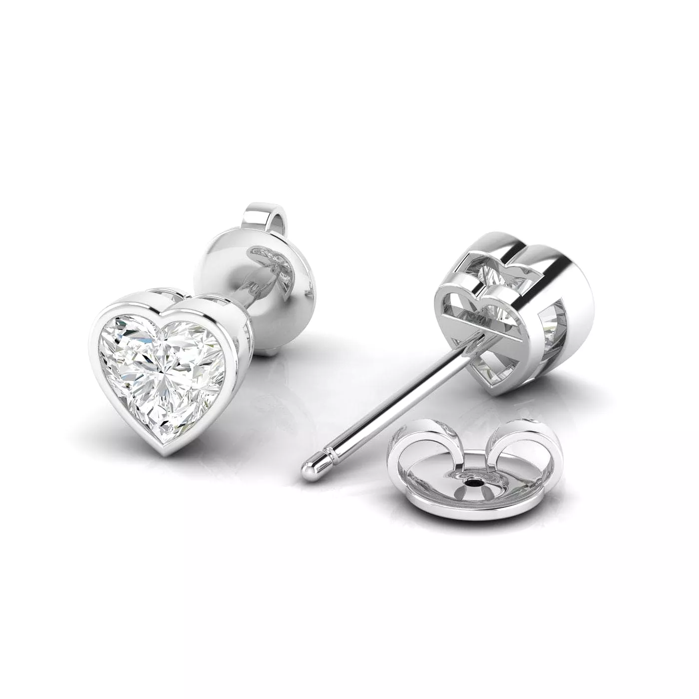 14K & 18K Gold Heart Bezel Set Diamond Stud Earrings