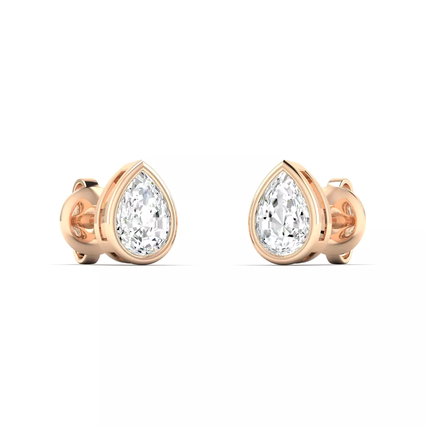 14K & 18K Gold Pear Bezel Set Diamond Stud Earrings, Lab Grown