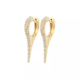 14K Gold and Pave Diamond Dagger Hoops Earrings, Large