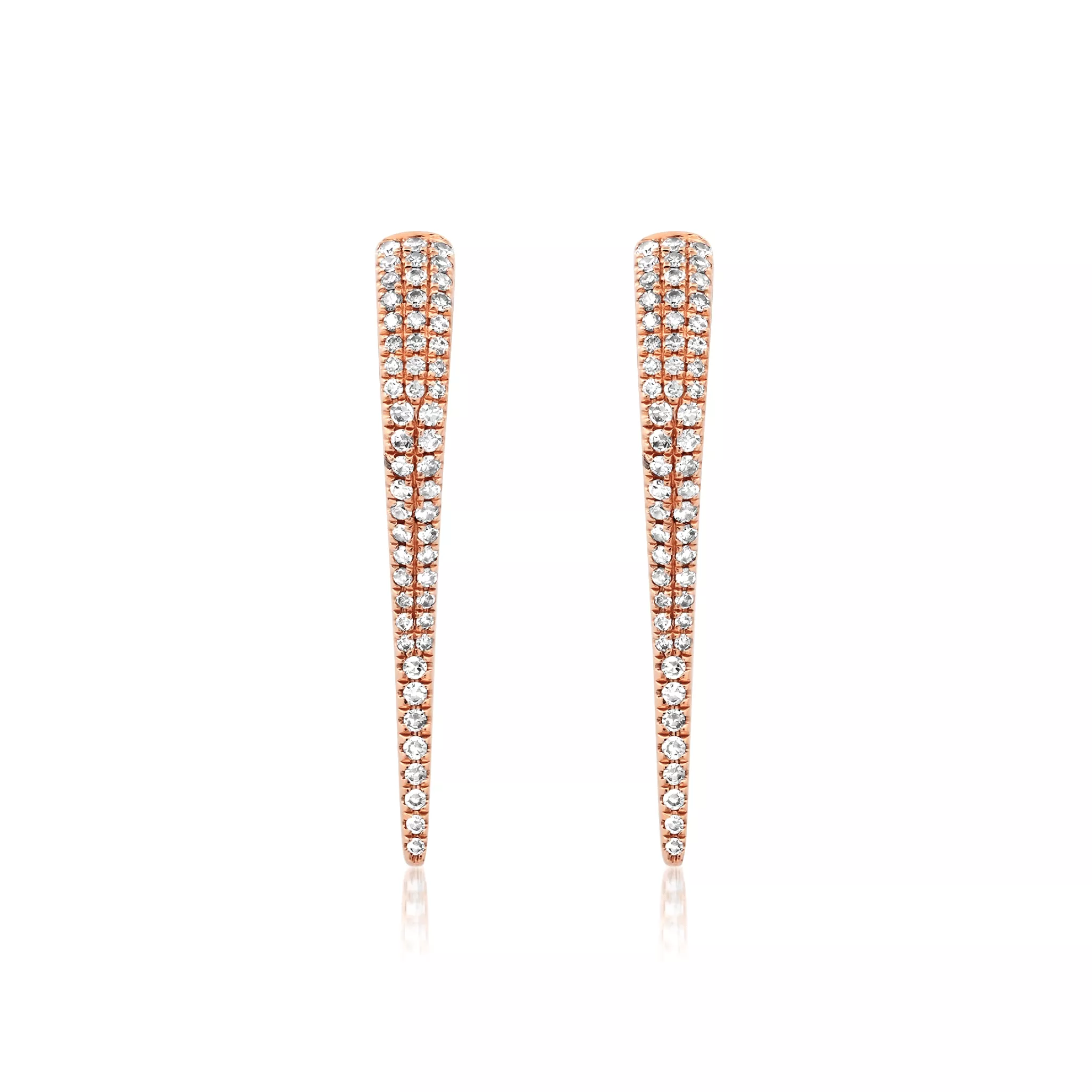 14K Gold and Pave Diamond Dagger Hoops Earrings, Large