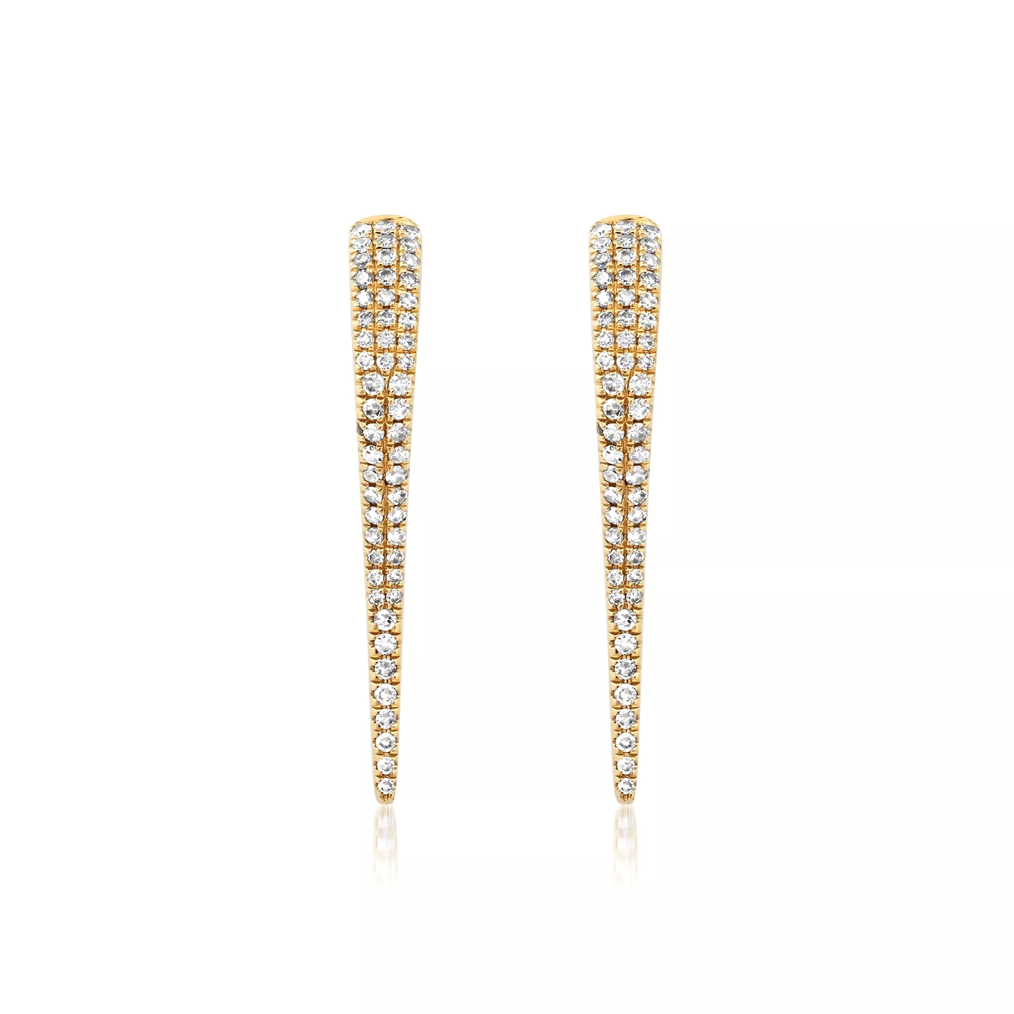 14K Gold and Pave Diamond Dagger Hoops Earrings, Large