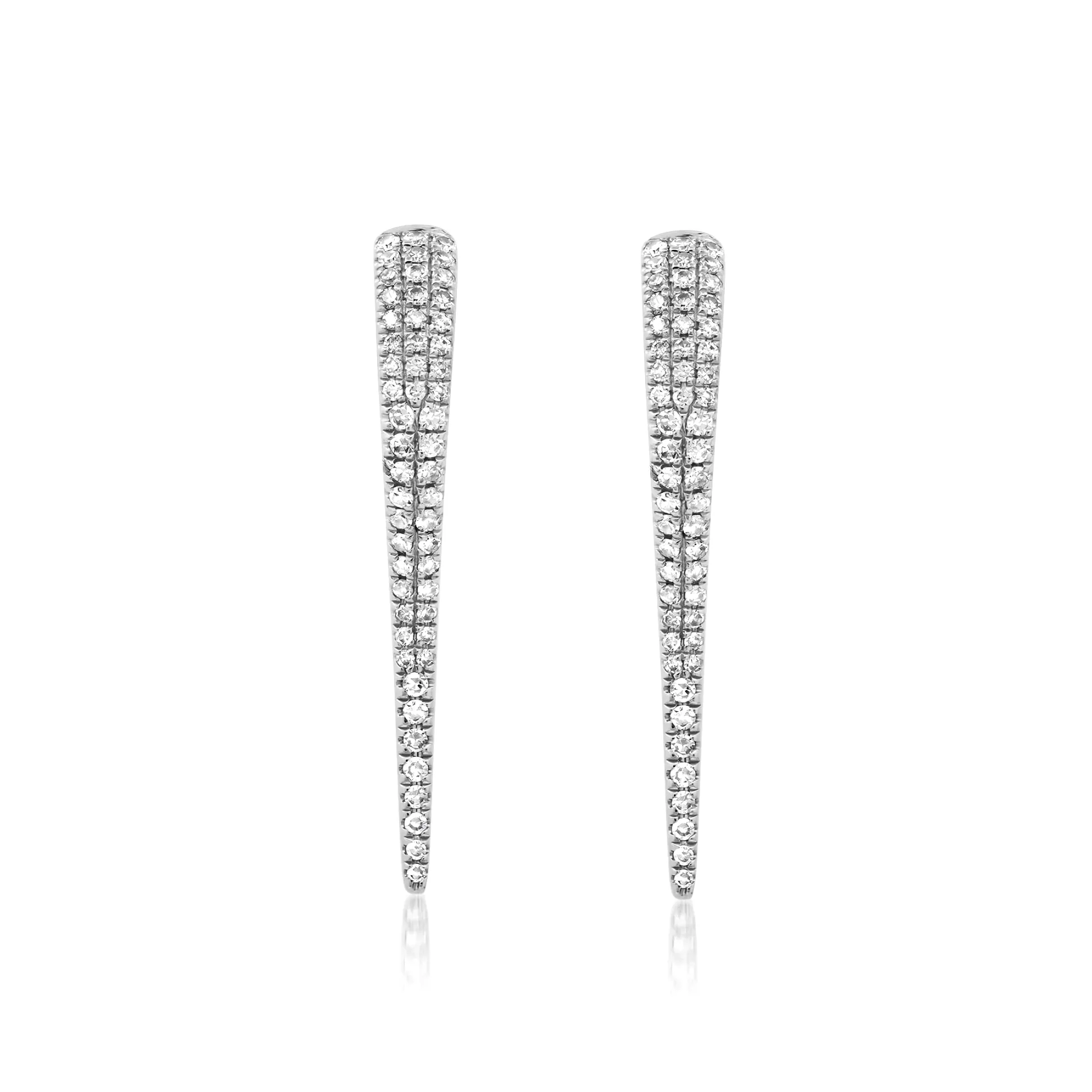 14K Gold and Pave Diamond Dagger Hoops Earrings, Large