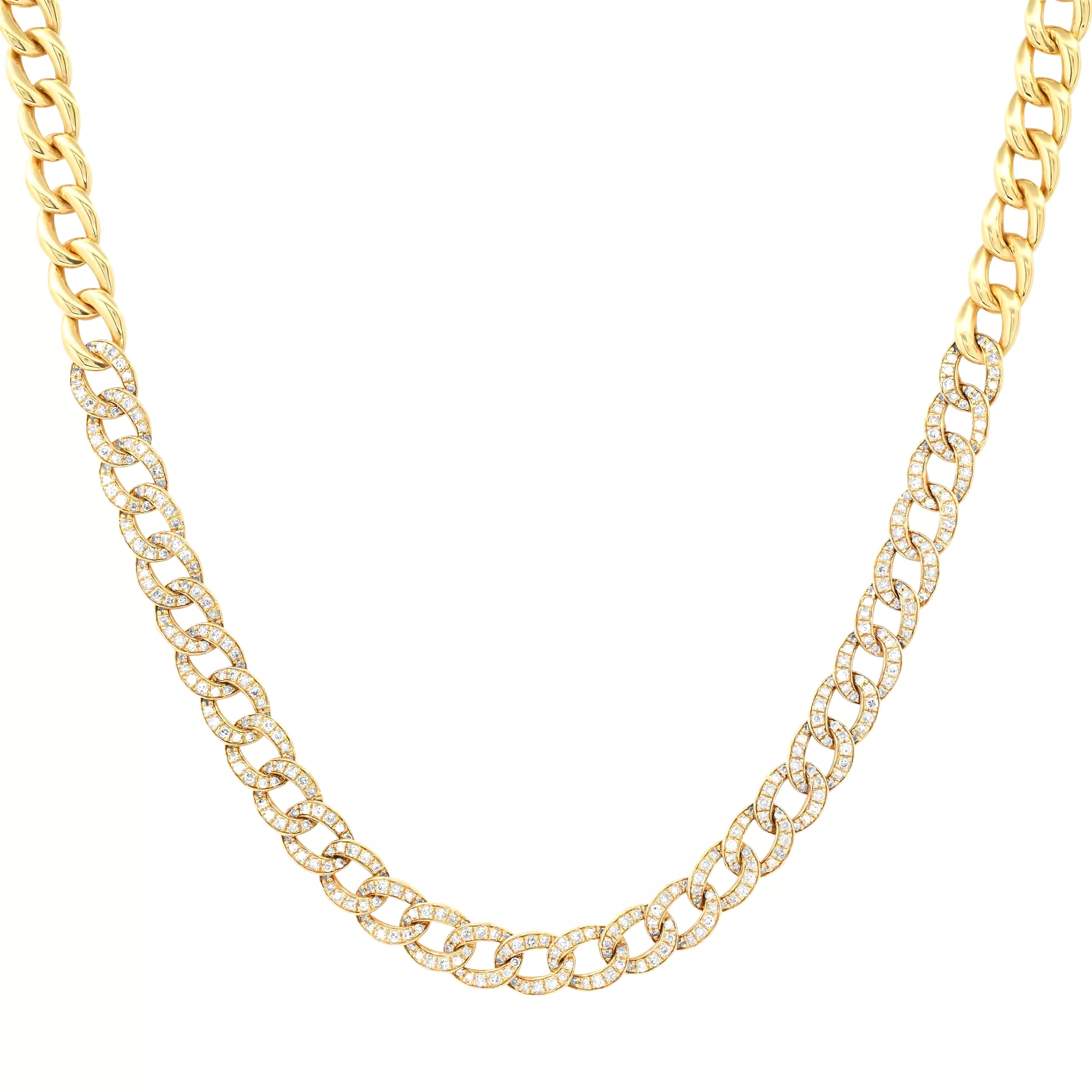 14K Gold Micro-Pave Diamond Cuban Link Chain Necklace Adjustable Length