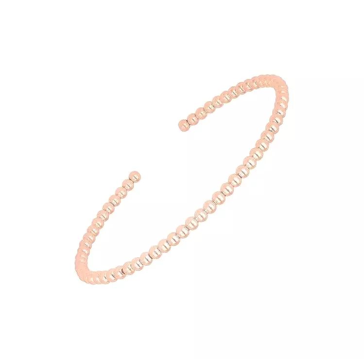 14k Rose Gold High Polish Bead Cuff Bangle (3mm)