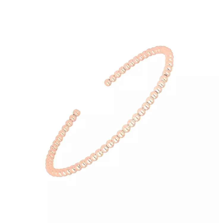 14k Rose Gold High Polish Bead Cuff Bangle (3mm)