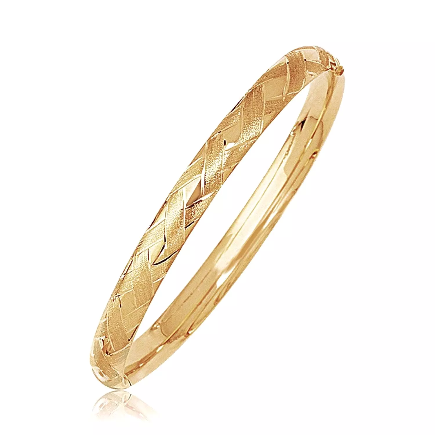 14k Yellow Gold Domed Bangle with a Weave Motif