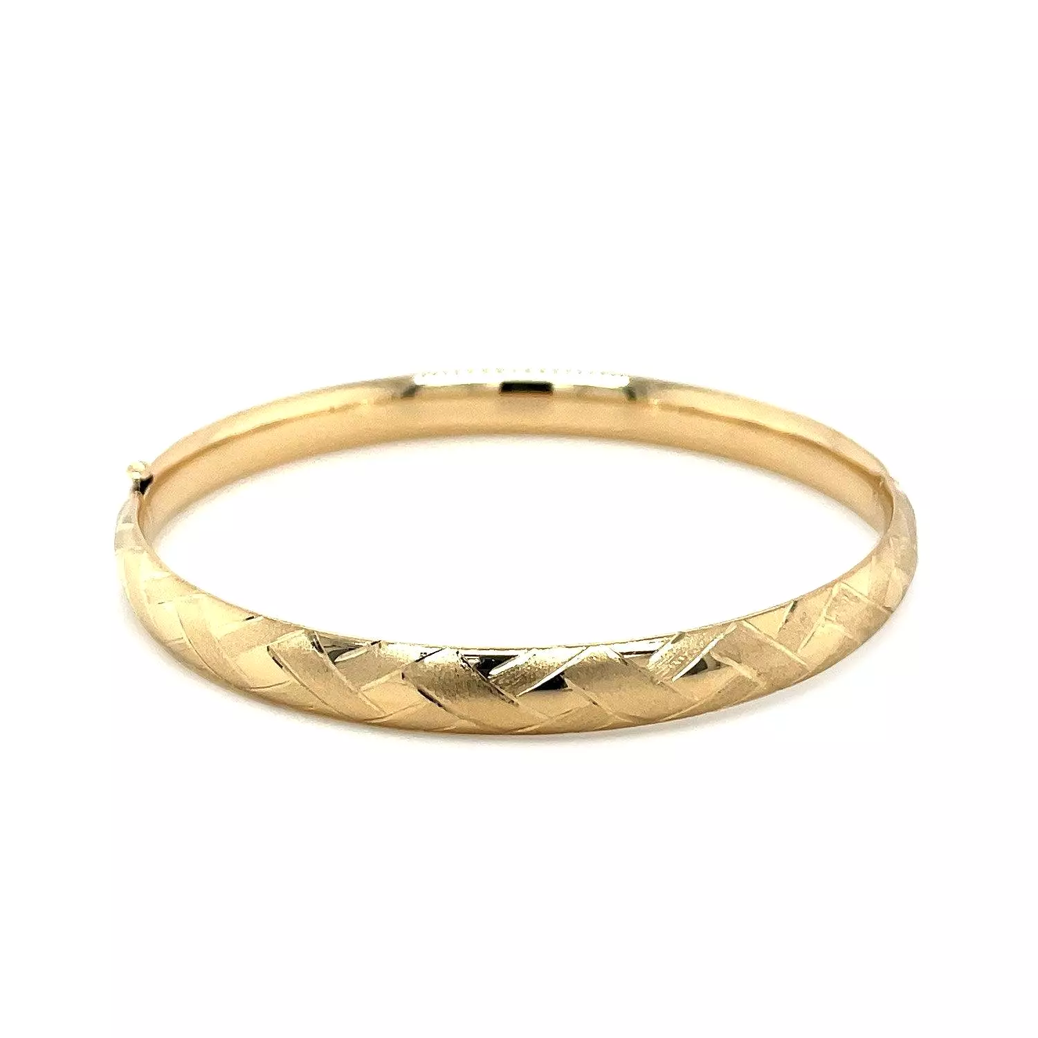 14k Yellow Gold Domed Bangle with a Weave Motif