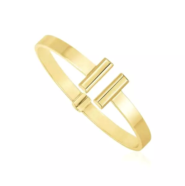 14k Yellow Gold High Polish Bar Cuff Bangle (6mm)