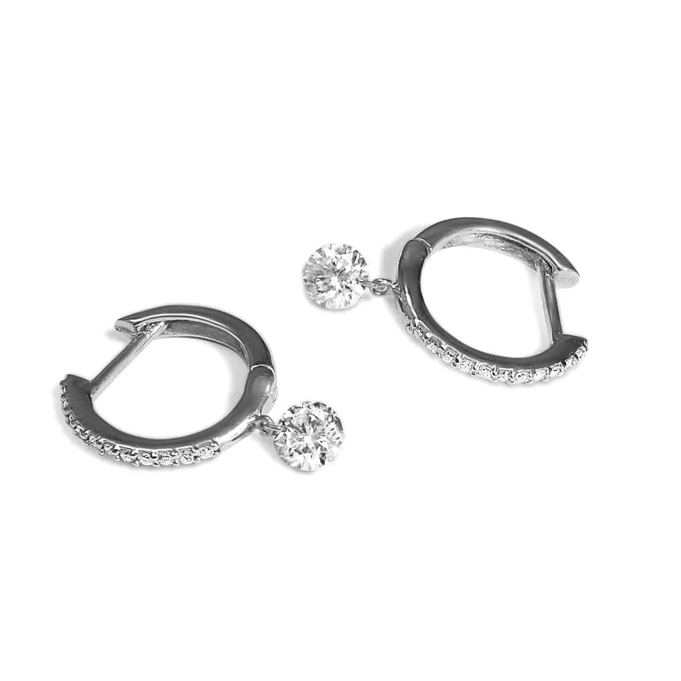 18K Gold Drilled Diamond Huggie Hoops Earrings