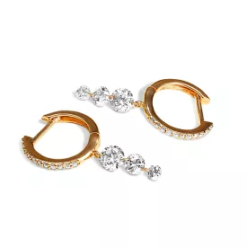 18K Gold Drilled Triple Diamond Huggie Hoops Earrings