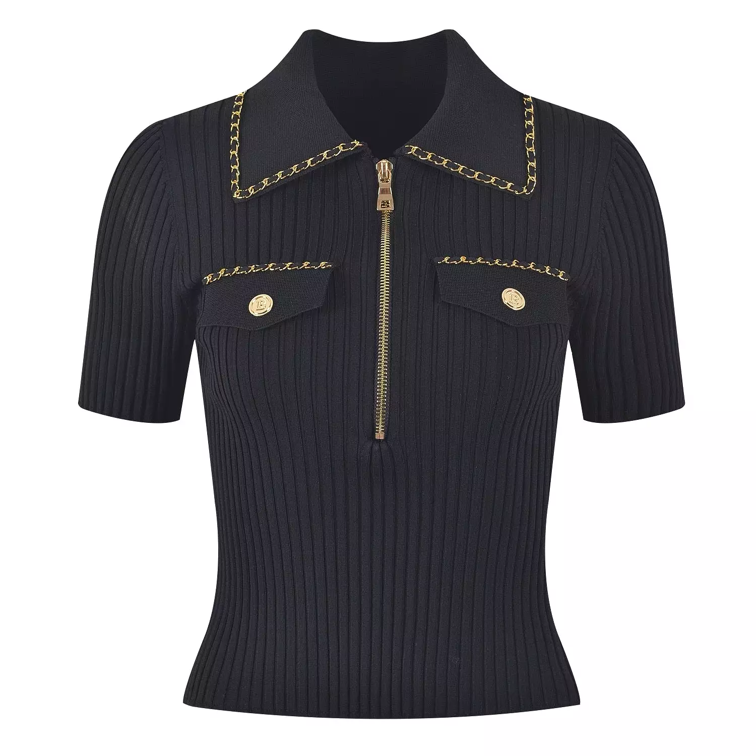 2023 Summer Luxury Chain Design Polo Collar Slim Short Women Y2K Mini Vinatge Tops Stryechy 3 Colors for Choose