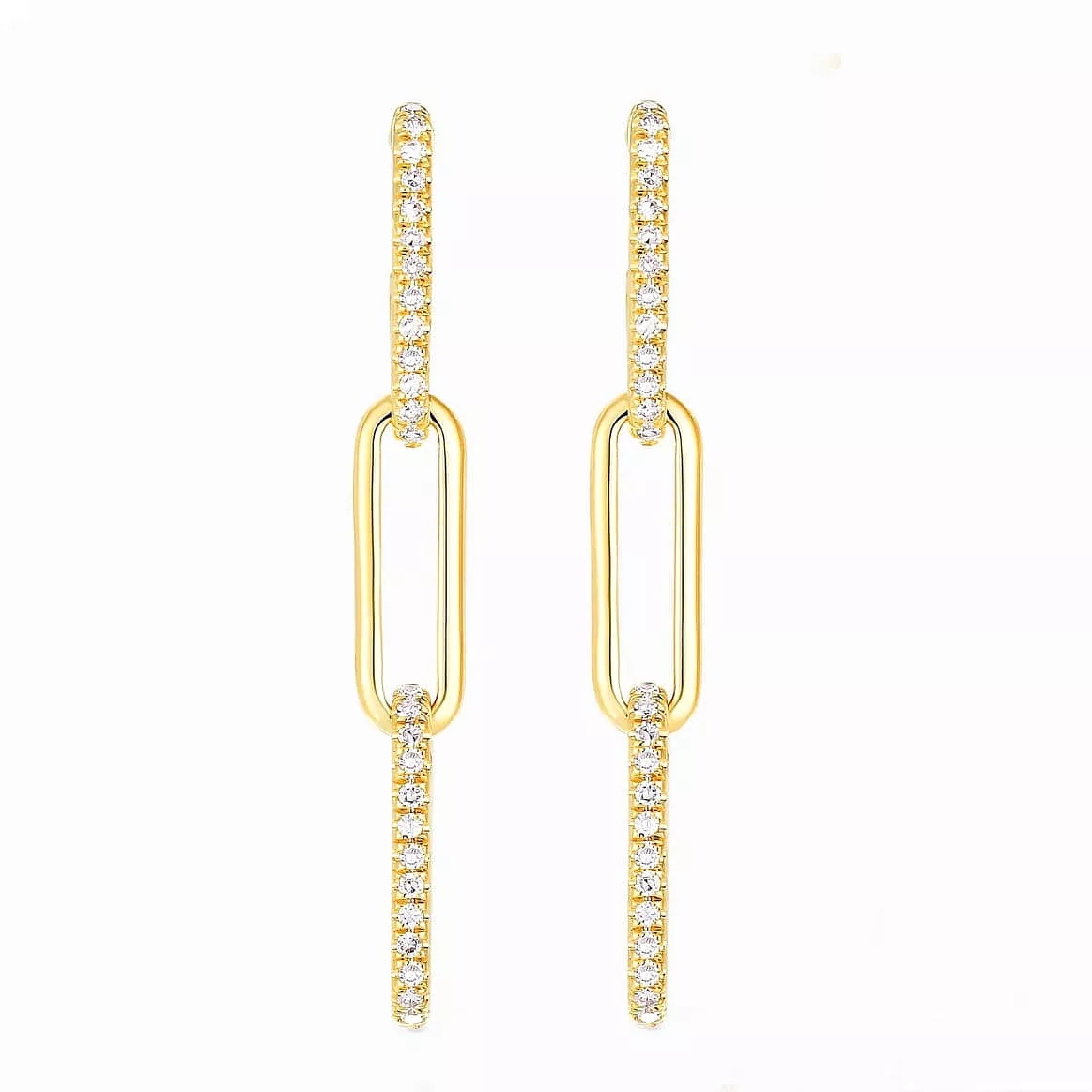 3 Ring Paperclip and Diamond Drop Earrings