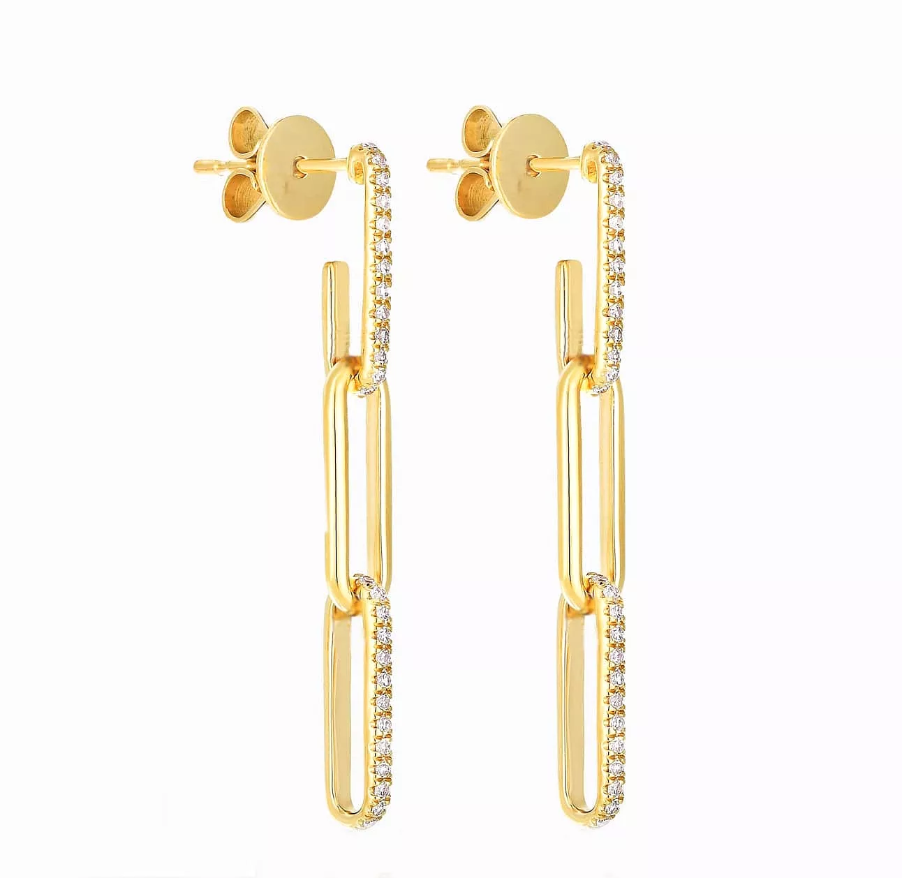 3 Ring Paperclip and Diamond Drop Earrings