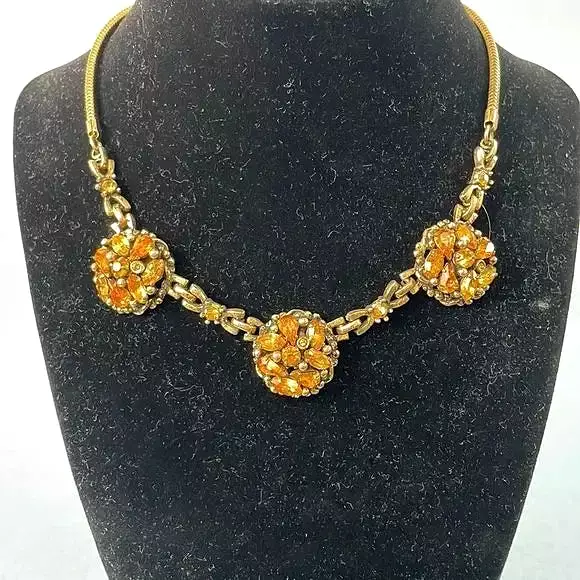 40s Barclay Golden Crystal Necklace/ Earrings Set