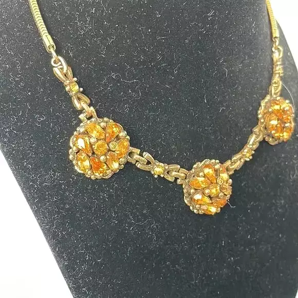 40s Barclay Golden Crystal Necklace/ Earrings Set