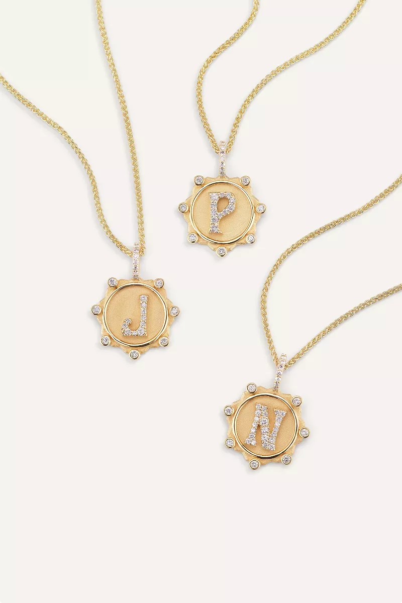 Alphabet Coin Pavé Charm - Yellow Gold