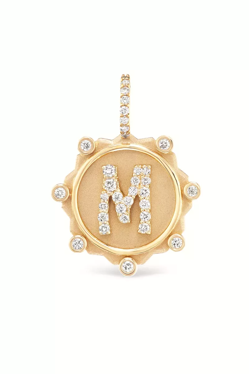 Alphabet Coin Pavé Charm - Yellow Gold