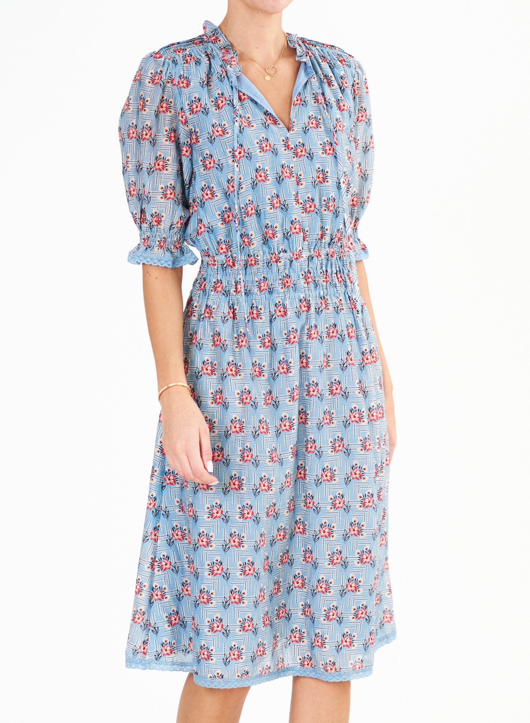 ARA Blue Midi Cotton-Silk Dress