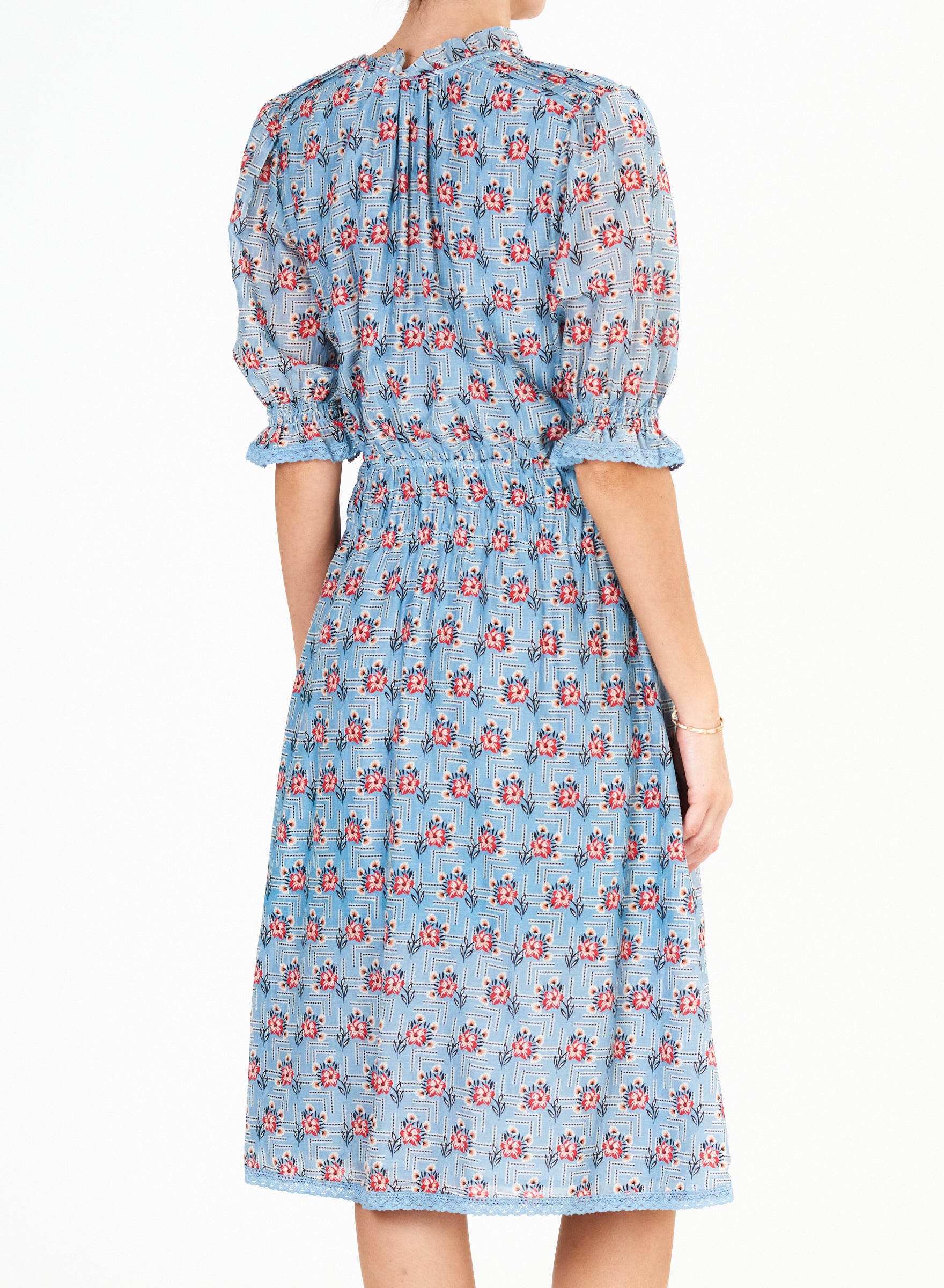 ARA Blue Midi Cotton-Silk Dress