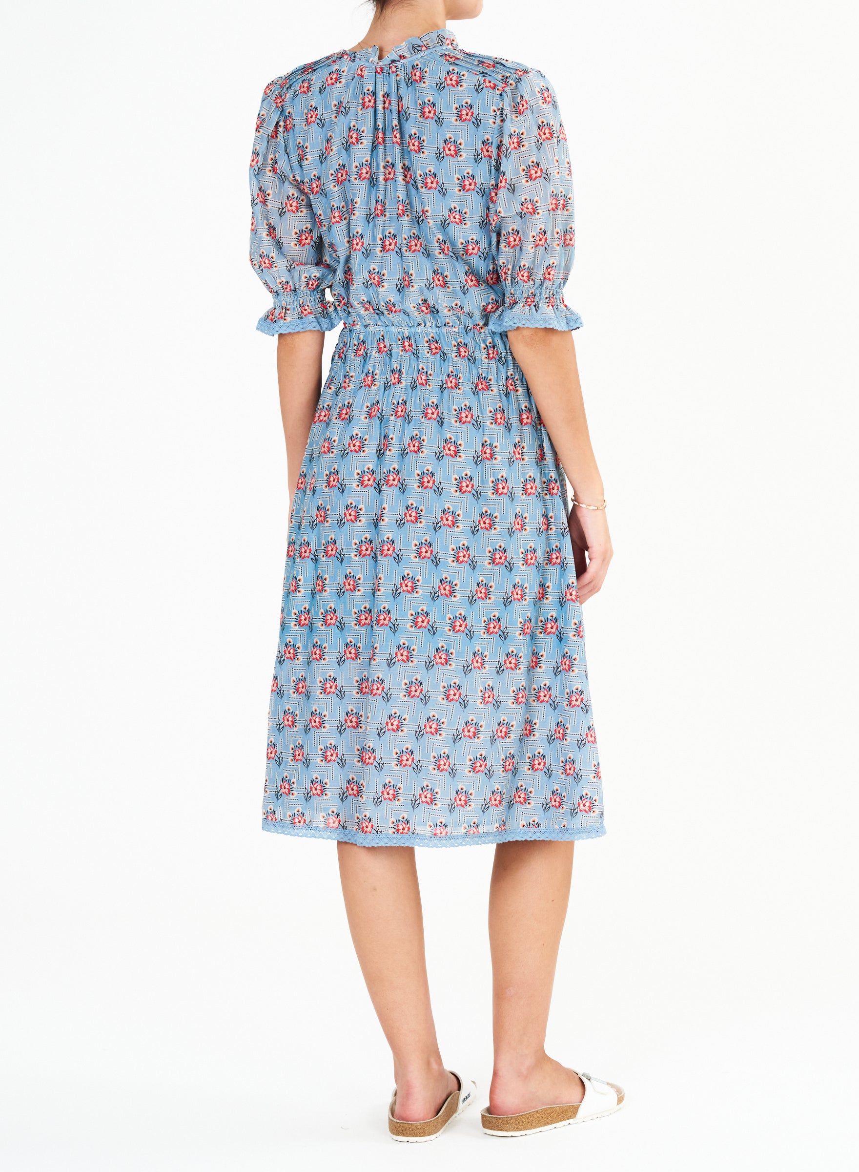 ARA Blue Midi Cotton-Silk Dress