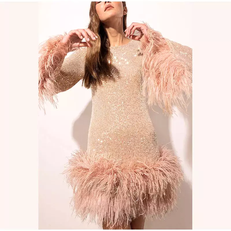 Ashore Party Shop Sexy Sequins Feather Prom Dress For Women