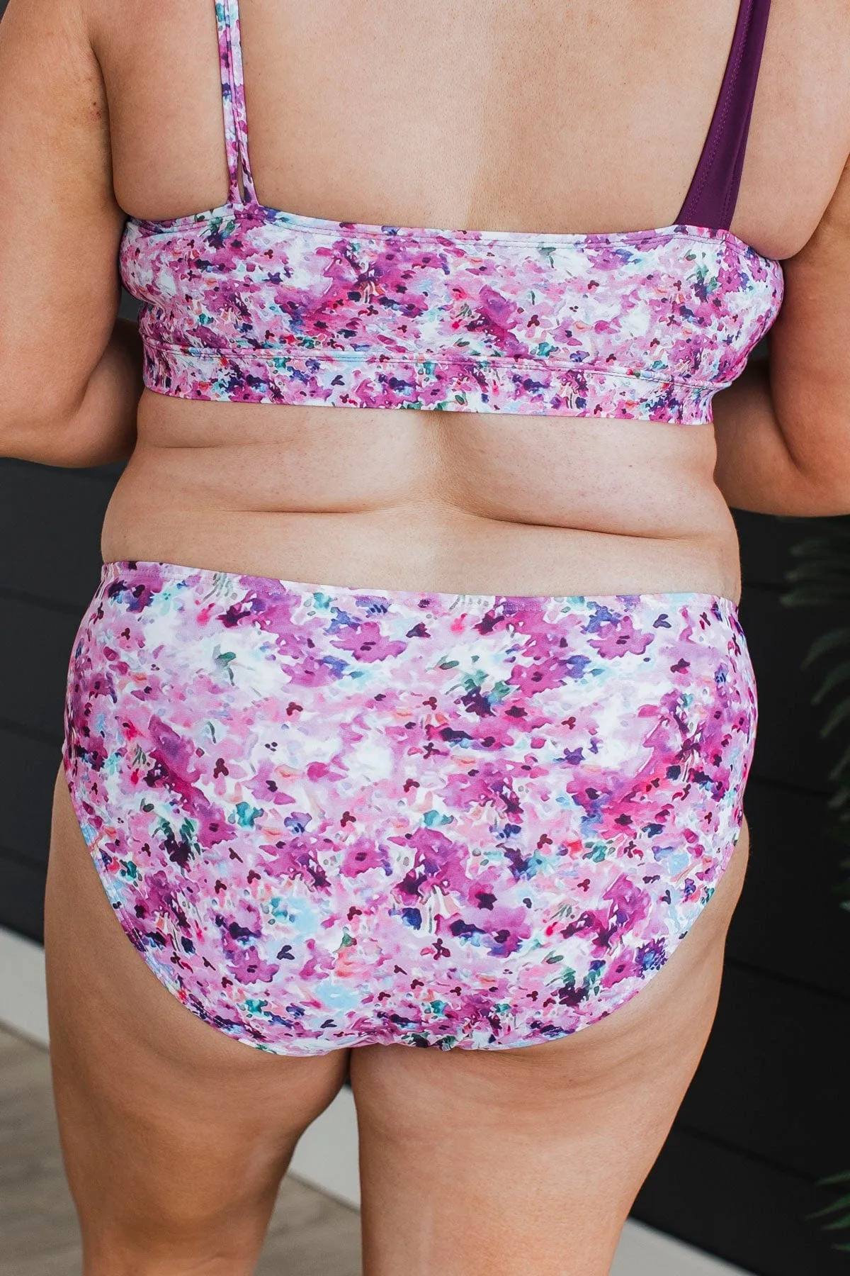 Bask In The Sun Floral Swim Bottoms- Plum