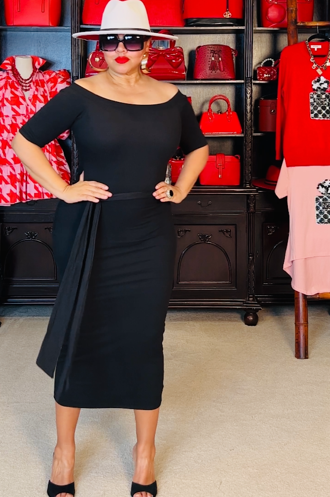 Beautiful Black Off The Shoulder Midi Dress