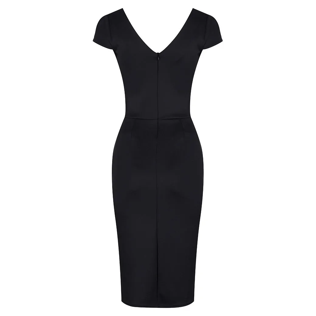 Black Capped Sleeve Bodycon Pencil Wiggle Dress