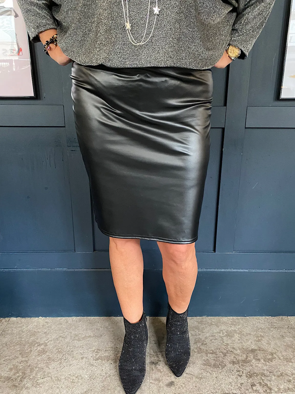 Black Leather Look Skirt