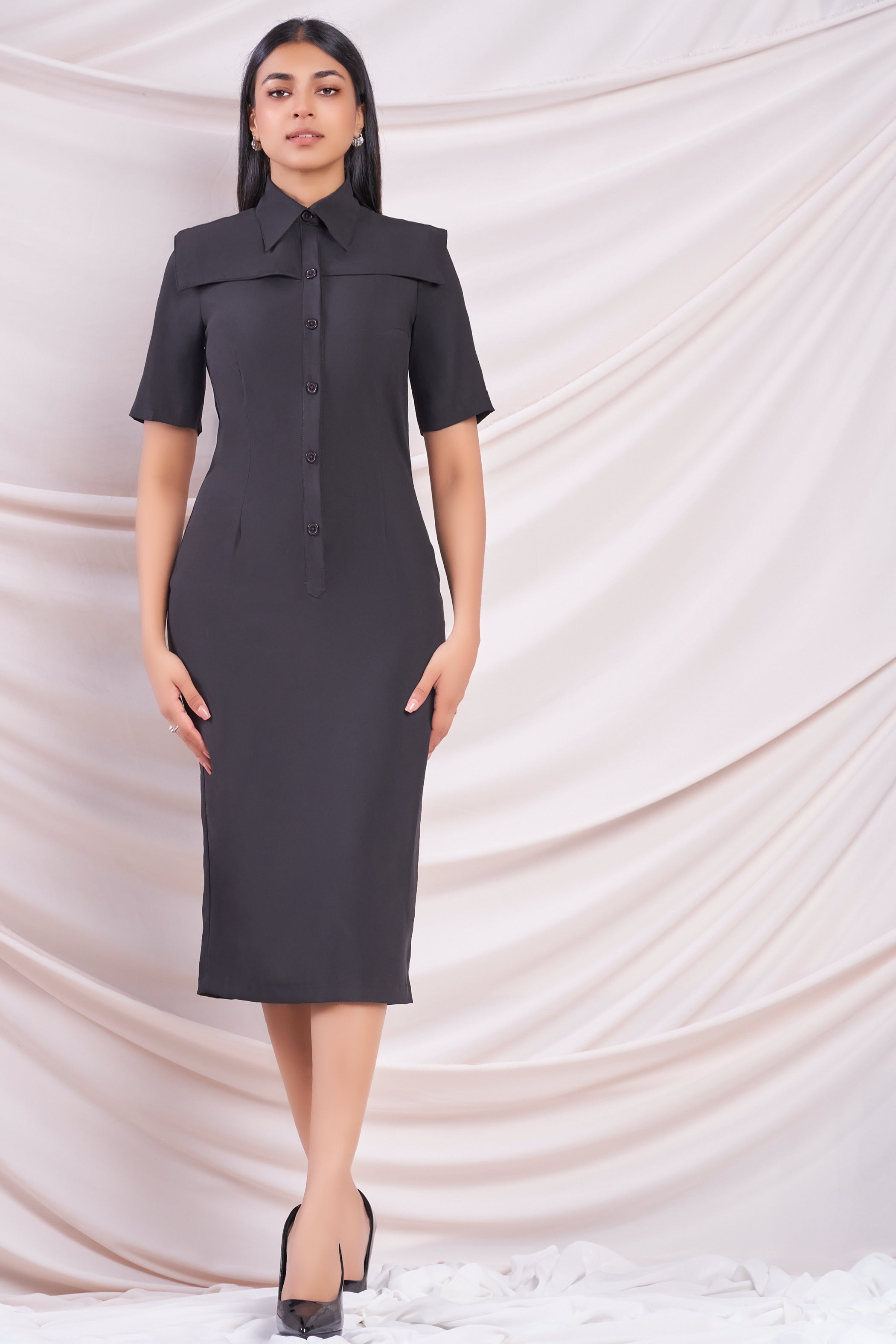 Black Midi Shirt Dress