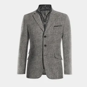  Blazer gris claro de donegal tweed slim fit de 3 botones