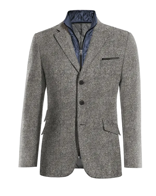  Blazer gris claro de donegal tweed slim fit de 3 botones