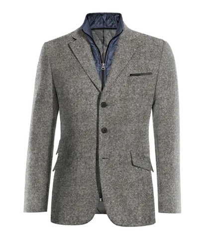  Blazer gris claro de donegal tweed slim fit de 3 botones