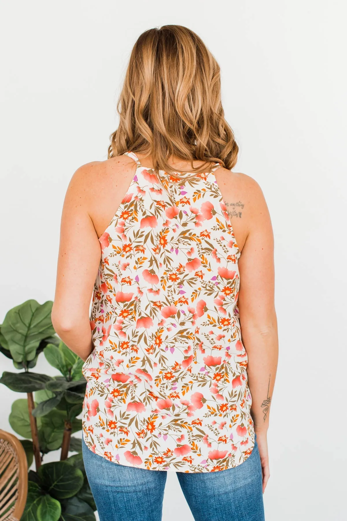 Blooming Buds Floral Wrap Tank- Cream