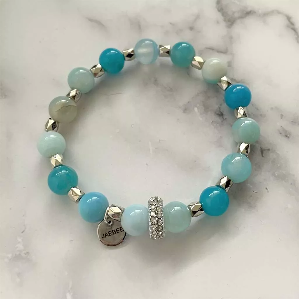 Blue Arctic Agate and Silver Beaded Bracelet