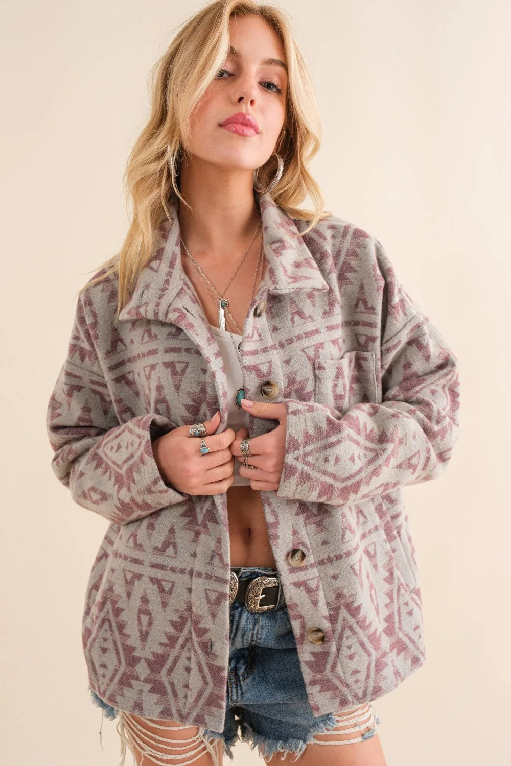 Blue B Jacquard Aztec Print Western Jacket