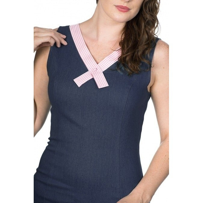 Blue Denim Sleeveless Office Pencil Dress