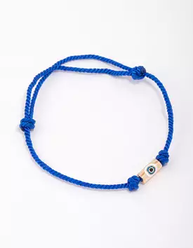 Blue Fabric Evil Eye Cord Adjustable Bracelet