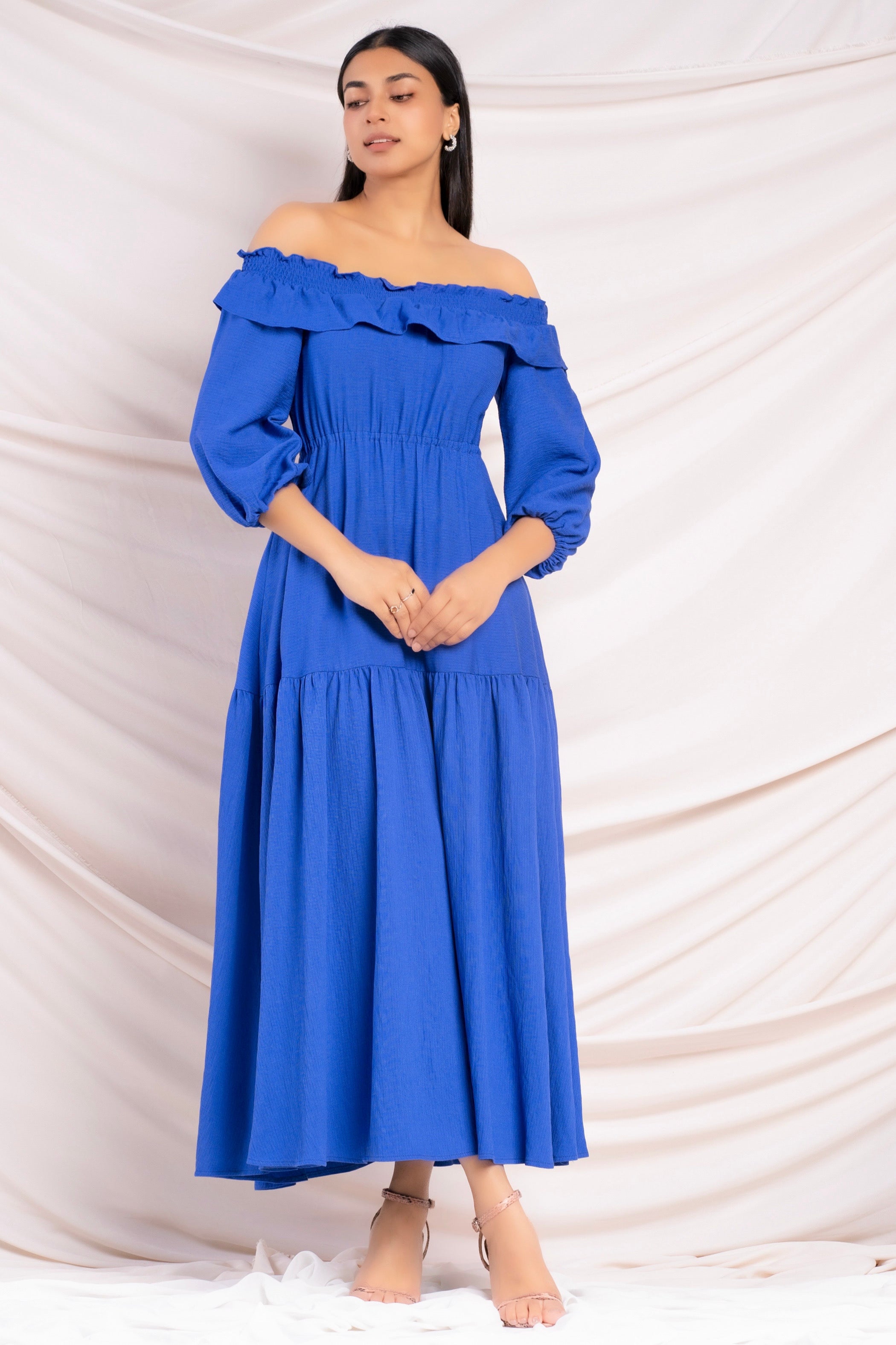 Blue Off Shoulder Maxi Dress