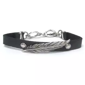 Boho Silver Feather Black Bracelet