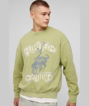 boohooMAN Mens Oversized Limited Western Graphic Washed Sweatshirt