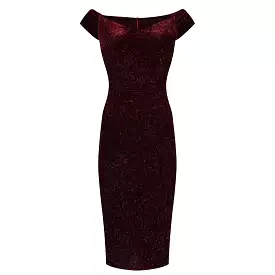 Claret Red Vintage Animal Print Velvet Capped Sleeve Wiggle Dress