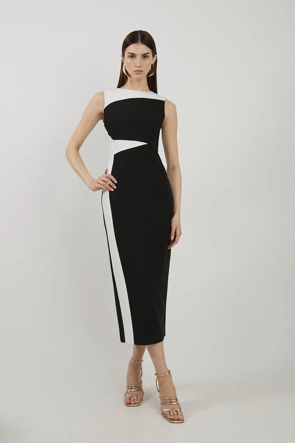 Clean Tailored Colour Block Pencil Midi Dress | Karen Millen