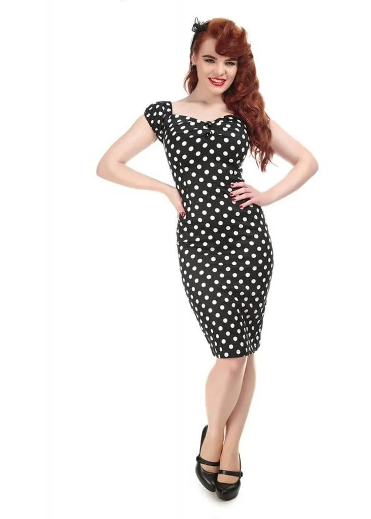 Collectif Dolores Polkadot 50's Pencil Dress Black